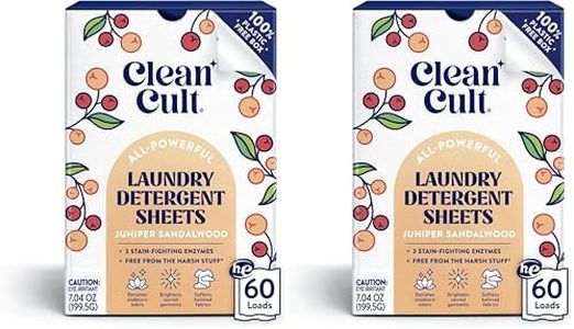 Cleancult Laundry Detergent Sheets - Resealable Box - 3 Stain Fighting Enzymes - Juniper Sandalwood - 60 Loads - Free of Harsh Chemicals - No Mess - No Plastic Waste (Pack of 2)