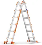 LEVELEVE A Frame 6 Step Ladder, 20FT Extension Ladder with Stabilizer Bar & Wheels,330 lbs Security Load Multi Position Ladder for Stairs Home Indoor Outdoor Roof