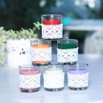 Kaameri Bazaar Set of 6 Highly Fragranced Rose, Lavender, Lemongrass, Jasmine, Tea Tree, Rosemary Fields Filled Glass with Jute and Rose Votive Candles - Gift for Diwali for Employees