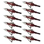 e5e10 12Pcs Archery Broadheads 3 Fixed Steel Blade 100grain Hunting Arrowheads Fit Any Standard Arrows Compound Bow and Crossbow Hunting, Red