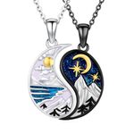 XIXLES Yin Yang Necklace Sterling Silver Sun Moon Necklaces for Couple Mountain Wave BFF Pendant Necklaces Pack of 2 Chain Couple Jewellery Gifts for Women Men