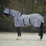 Horse Master Zebra Printed Horse Fly Rug - Lightweight Bug Protection Full Neck Combo Sheet with Fly Mask - Turnout Rug for Competition Riding Outdoors Yards Fields