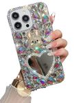 for iPhone 15 Pro Max Case Bling Diamond Heart Mirror Design,15 Pro Max Phone Case Luxury Stylish Glitter Soft TPU Bumper Cute Rhinestone Rabbit Girly Cover for iPhone 15 Pro Max for Girls Women