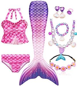 Mermaid Tails for Swimming for Girls Swimmable Swimsuit Kids Bathing Suits Birthday Gift 3-12 Years (NO Monofin), Gan220, 5-6Years/Tag 120