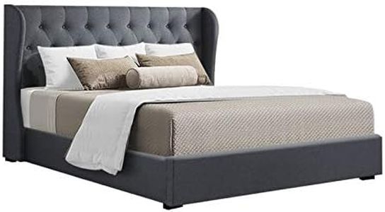 Artiss Queen Bed Frame Platform Wingback Headboard Frames Gas Lift Beds Base with Storage Space Bedroom Room Decor Home Furniture, Upholstered with Charcoal Faux Linen Fabric + Foam + Wood