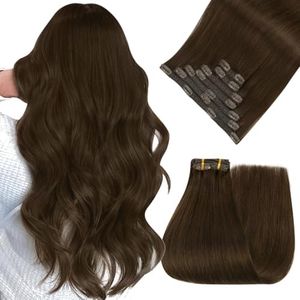 Easyouth Clip in Hair Extensions Real Human Hair Brown Remy Human Hair Clip in Extensions Darkest Brown Lightweight Clips on Hair Extension for Women 12 Inch 7Pcs 80G