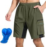 EZRUN Men's 3D Padded Mountain Bike Shorts Lightweight MTB Cycling Shorts, A-army Green