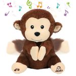 Hopearl Clapping Monkey Interactive Musical Stuffed Animal Singing Plush Toy Adorable Electric Animate Gifts for Kids, Brown, 11''