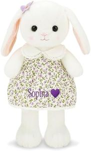 Personalized Easter Bunny Rabbit Plush Doll, 15.7 Inch Bunny Stuffed Animal Embroidered Child's Name, Custom Cute Plushies Toy for Baby Girls, Flower Girl Newborn Gift Purple Dress