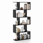 COSTWAY Wooden Bookcase, 5/6 Tiers Freestanding Storage Shelf, Home Office Industrial Decorative Bookshelf Display Stand Rack (Black, 70 x 24 x 158 cm)