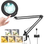 Cadrim LED Magnifying Glass with Light and Stand, 10X Magnifier Desk Lamp, 5 Adjustable Color Modes, Metal Clip, Swing arm, LED Magnifier Lamp for Reading, Repair, Crafts