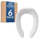 Bemis 6 Pack Commercial Open Front Plastic Toilet Seat, Heavy Duty Industrial Seat Without Lid, Secure Installation for Long Lasting Use, Elongated, White