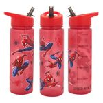 Marvel Spider-Man Water Tracker Bottle Flip Up Straw 600ml Official Marvel Merchandise by Polar Gear Kids Reusable Non Spill - BPA Free - Recyclable Plastic, Red, 600ml, Pack of 1