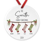 2023 Personalised Family Stocking Christmas Ornament - Customisable Names for Each Family Member - Festive Xmas Tree Bauble Keepsake - Ideal Family Gift - Up to 6 Names