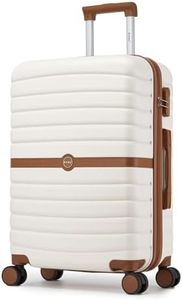 Kono Medium Suitcase 24 inch Lightweight ABS + PC Hard Shell Trolley Case Travel Check in Luggage with 3 Digit Combination Lock Spinner Wheels (Cream/Brown)