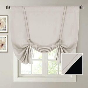 H.VERSAILTEX 100% Blackout Tie Up Curtains for Bedroom Thermal Insulated Curtains 45 inches Long Rod Pocket Blackout Curtains for Small Window/Bathroom with Black Liner, Pumice Stone