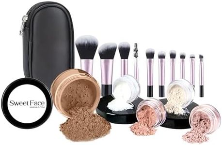 16pc STARTER KIT with 10 BRUSHES SET (COCOA) Mineral Makeup Bare Face Loose Powder Includes Matte Foundation, Veil Primer, Blush, Bronzer, Translucent Finishing Setting Powder SPF 30 Travel Size