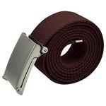 Trimming Shop Unisex Webbing Belt Webbed Canvas Strap Metal Flip Closure Buckle Adjustable Army Style Waist Band Outdoor Utility Wear, 51inch x 3.8cm, Brown