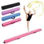 COSTWAY Folding Gymnastics Balance Beam, 7ft/210cm Kids Training Beam with Carry Handles, Removable Suede Cover and Non-slip Bottom, Floor Gymnastics Beams for Home Gym Exercise (Pink)
