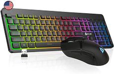 KLIM Tandem Wireless Gaming Keyboard & Mouse Combo - New 2024 - Slim Durable Ergonomic - Light up Keyboard and Mouse Wireless - Long-Lasting Built-in Battery with Energy-Saving