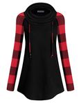 JCZHWQU Women's Cowl Neck Asymmetric Hem Colorblock Tunic Tops, Black Plaid 01, Medium