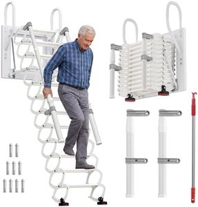 Wall Mounted Attic Ladder, 12 Step Folding Attic Stairs with Armrests