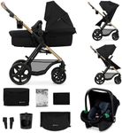 Kinderkraft MOOV 2 Pushchairs 3-in-1 Pushchair Set up to 22 kg with Child Seat I-Size 40-75 cm, Buggy Function, Adjustable Reclining Position, Large Extendable Hood, EVA Foam Wheels, Black