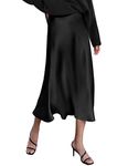 Zeagoo Womens Long Satin Summer Spring Skirt Silk Elegant High Waist Cocktail Party Wedding Flared A-Line Midi Skirts Black