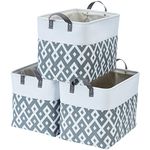 DECOMOMO Storage Baskets | Baskets for Shelves Storage Bins Large for Laundry Nursery Toys Cloth Linen Organizer Bins with Handles (Diamond Grey and White, XXL - 3P)