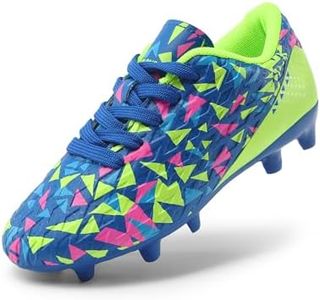 DREAM PAIRS Boys Girls Soccer Cleats Youth Firm Groud Athletic Outdoor Trainning Football Shoes for Little/Big Kid,Size 6 Big Kid,Royal Blue/Neon Green,HZ19003K
