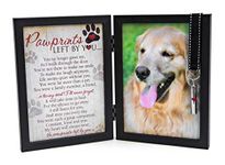 Pawprints Pet Memorial Frame with Pawprints Left by You Poem - Touching Dog Sympathy Gift for Pet Loss Remembrance (Frame With Ash Vial)