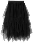 Velinsak Skirts for Women Midi Long Length Tulle Skirt Tutu A Line Flowy High Waisted Halloween Skirts Black M-L