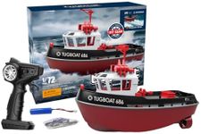 Weendiypty RC Boat, 1/72 2.4Ghz RC Tugboat for Pools and Lakes, High-Speed Remote Control Boat Ship with Low Battery Reminder Boats Water Toys - RTR Version (Black+Red)