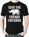 Witty Fashions Save The Chubby Unicorns Funny Rhino, Sarcastic Men's Shirt (Medium, Black)