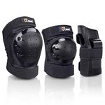 JBM Adult/Youth Knee Pads Elbow Pads and Wrist Guards Full Protective Gear for Skateboarding Skate Inline Riding Beginner Scooter Roller Skater (Black, Adult )