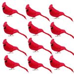 DAMEING 12 Pack Artificial Birds Craft Birds Red Artificial Christmas Cardinal Birds Clip on Tree Ornaments Wreaths Centerpieces Crafts DIY