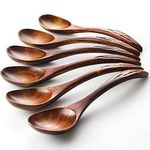 YFWOOD Wooden Spoons 6 Pcs, Janpanese Style Soup or Porridge Spoon 6.89inch X 1.77inch, Well Made Light Weight Teaspoons Kitchen Utensil for Eating Mixing Stirring Cooking