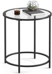 VASAGLE Round Side Table, Glass End Table with Metal Frame, Black Coffee Table with Modern Style, for Living Room, Balcony, Bedroom, Black