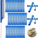 36 Pieces Cold Wave Rod Hair Perm Rods Hair Rollers Perming Rods Curlers with Steel Rat Tail Comb for Hairdressing Styling (Blue, 0.35 Inch)