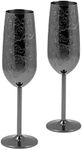 Sky Fish Etching Stainless Steel Champagne Flutes Glass Set of 2, 200ML champagne glasses wedding set for Wedding,Parties and Anniversary (Black Plated)