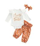 Newborn Infant Baby Girls Clothes Set Auntie Saying Letter Rompers Floral Daisy Pants Headband, White Bestie, 3-6 Months