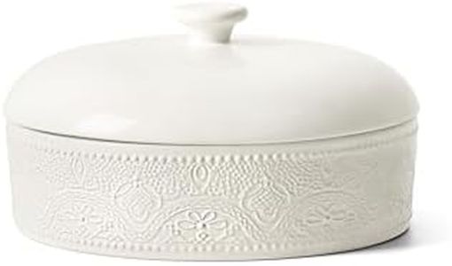 Ceramic Tortilla Warmer,Lace Emboss 8.8 Inch Tortilla Holder with Lid for Taco Tuesday, Mexican Night and Party,Taco Bread Pancake,Tortilleros Para Las Tortillas Caliente (Bright White)