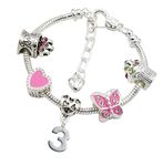 Jewellery Hut Girl's Silver Plated Birthday Charm Bracelet with Gift Box - Ages 1-11 Available (3rd Birthday)