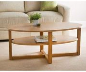 Milton Contemporary Oak Finish Oval Shaped Coffee Table With Undershelf Center Table