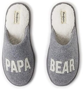 Dearfoams Men's Papa Bear Buffalo Plaid Clog Slipper, Light Heather Grey, 80579, Large