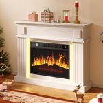 DWVO Electric Fireplace, Suite 23" and Realistic Flame Effect Fire, Electric Fire and Surround Reach up to 30㎡ Space, White Electric Fire with Programmable Timer and LED Light Strip, 100x26x80.5CM