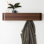 Kazai. Wall-Mounted Coat Rack 'Toke' | Modern Design Coat Rack with Hidden Wall Hooks | Solid Wood Veneer Panel Coat Hanger | Walnut