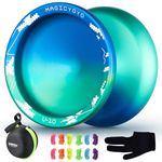 MAGICYOYO V10 Blue Green Unresponsive Yoyo Professional Yoyo with 12 Yoyo Strings, Yoyo Case, Yoyo Glove