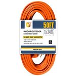 EP 50 Ft Outdoor Extension Cord - 16/3 SJTW Durable Orange Electrical Cable with 3 Prong Grounded Plug, UL Listed