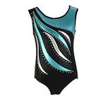 MORESAVE Gymnastics Leotards for Girls Sleeveless Sparkle Leotards Shiny Embroidery Athletic Ballet Dance Bodysuit One Piece Practice Unitards Jumpsuit for Kids Teens(Blue,9-10 Years)